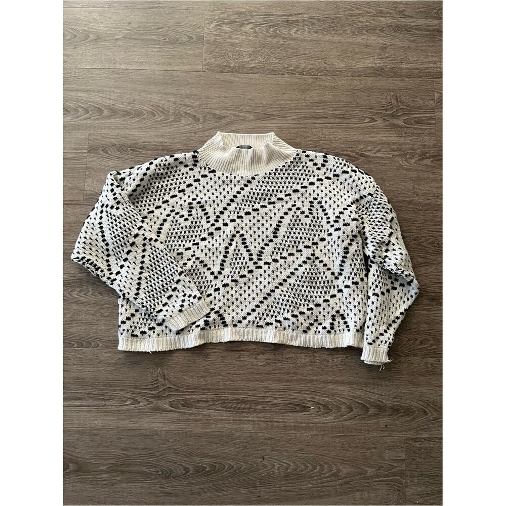 Vintage Flyer Flying Sportswear Mock Neck Knit Sweater Womens 30 Ivory Black USA